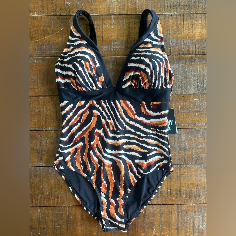 DKNY Animal Print Slimming 1pc Plunge Swimsuit‎ 10 NWT - Picture 3 of 7